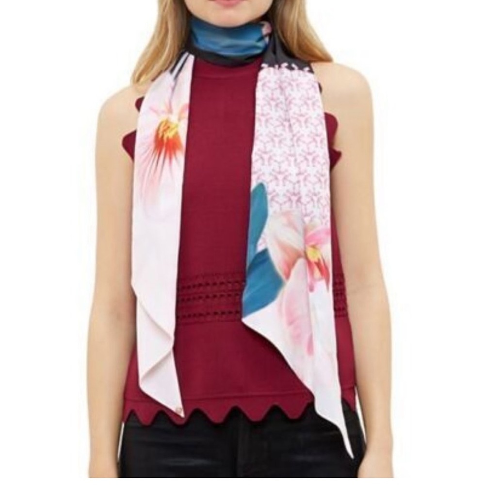 Ted Baker beautiful Orchid Wonderland Skinny Scarf, 10" x 71" NWT